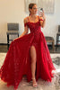 Load image into Gallery viewer, Red Sparkly Detachable Train Sequins Long Formal Dress with Slit