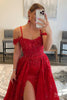 Load image into Gallery viewer, Red Sparkly Detachable Train Sequins Long Formal Dress with Slit