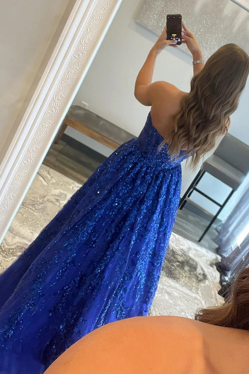 Load image into Gallery viewer, Sparkly Royal Blue Long Formal Dress with Pockets