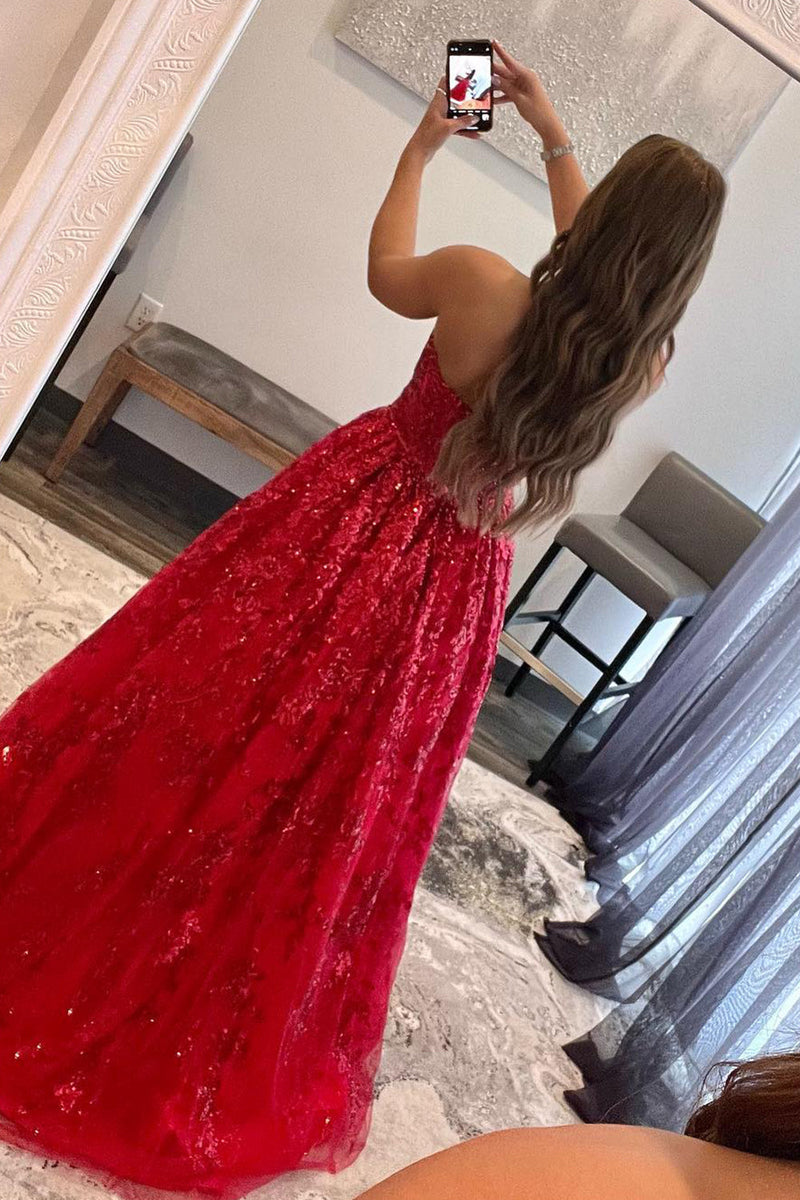 Load image into Gallery viewer, Sparkly Red Long Formal Dress with Pockets