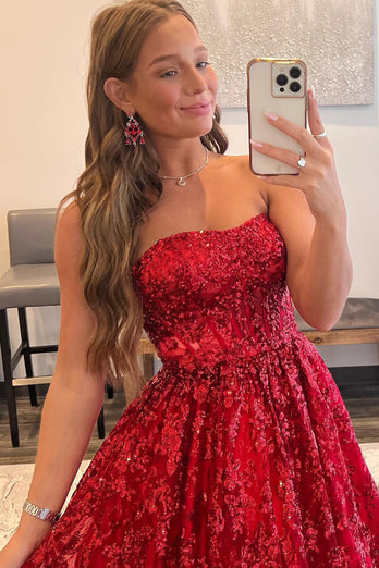 Sparkly Red Long Formal Dress with Pockets