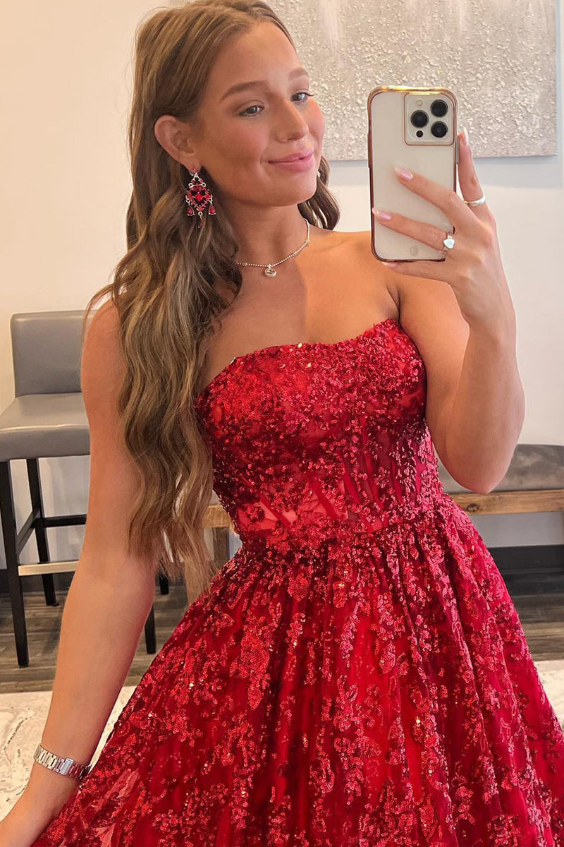 Load image into Gallery viewer, Sparkly Red Long Formal Dress with Pockets