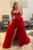 Load image into Gallery viewer, Red Beaded A-Line Tiered High Low Formal Dress