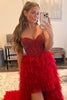 Load image into Gallery viewer, Red Beaded A-Line Tiered High Low Formal Dress