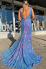 Load image into Gallery viewer, Blue Sequins V-Neck Mermaid Formal Dress