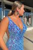 Load image into Gallery viewer, Blue Sequins V-Neck Mermaid Formal Dress