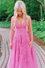 Load image into Gallery viewer, Gorgeous A Line Spaghetti Straps Pink Long Formal Dress with Appliques