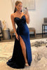 Load image into Gallery viewer, A Line Sweethaert Navy Blue Long Formal Dress with Split Front