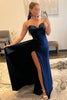 Load image into Gallery viewer, A Line Sweethaert Navy Blue Long Formal Dress with Split Front