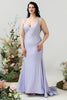 Load image into Gallery viewer, Mermaid Spaghetti Straps Lilac Plus Size Formal Dress with Criss Cross Back