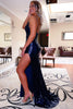 Load image into Gallery viewer, Navy V-Neck Sequins Mermaid Formal Dress with Slit
