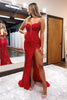 Load image into Gallery viewer, Red Spaghetti Straps Appliques Formal Dress with Slit