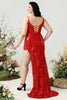 Load image into Gallery viewer, Mermaid Spaghetti Straps Red Sequins Plus Size Formal Dress with Split Front