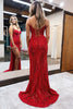 Load image into Gallery viewer, Red Spaghetti Straps Appliques Formal Dress with Slit