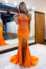 Load image into Gallery viewer, Mermaid One Shoulder Orange Long Formal Dress with Star Appliques
