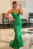 Load image into Gallery viewer, Mermaid Spaghetti Straps Green Sequins Backless Long Formal Dress