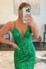 Load image into Gallery viewer, Mermaid Spaghetti Straps Green Sequins Backless Long Formal Dress