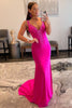 Load image into Gallery viewer, Mermaid V Neck Hot Pink Long Formal Dress with Beading