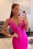 Load image into Gallery viewer, Mermaid V Neck Hot Pink Long Formal Dress with Beading