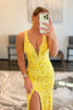 Load image into Gallery viewer, Sparkly Yellow Mermaid Lace Long Formal Dress with Beading