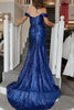 Load image into Gallery viewer, Royal Blue Off Shoulder Mermaid Formal Dress with Slit