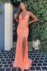 Load image into Gallery viewer, Mermaid Spaghetti Straps Orange Sequins Long Formal Dress with Split Front