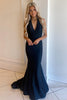 Load image into Gallery viewer, Mermaid Deep V Neck Black Long Formal Dress with Open Back