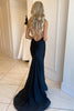 Load image into Gallery viewer, Mermaid Deep V Neck Black Long Formal Dress with Open Back