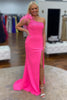 Load image into Gallery viewer, Mermaid One Shoulder Hot Pink Long Formal Dress with Feathers