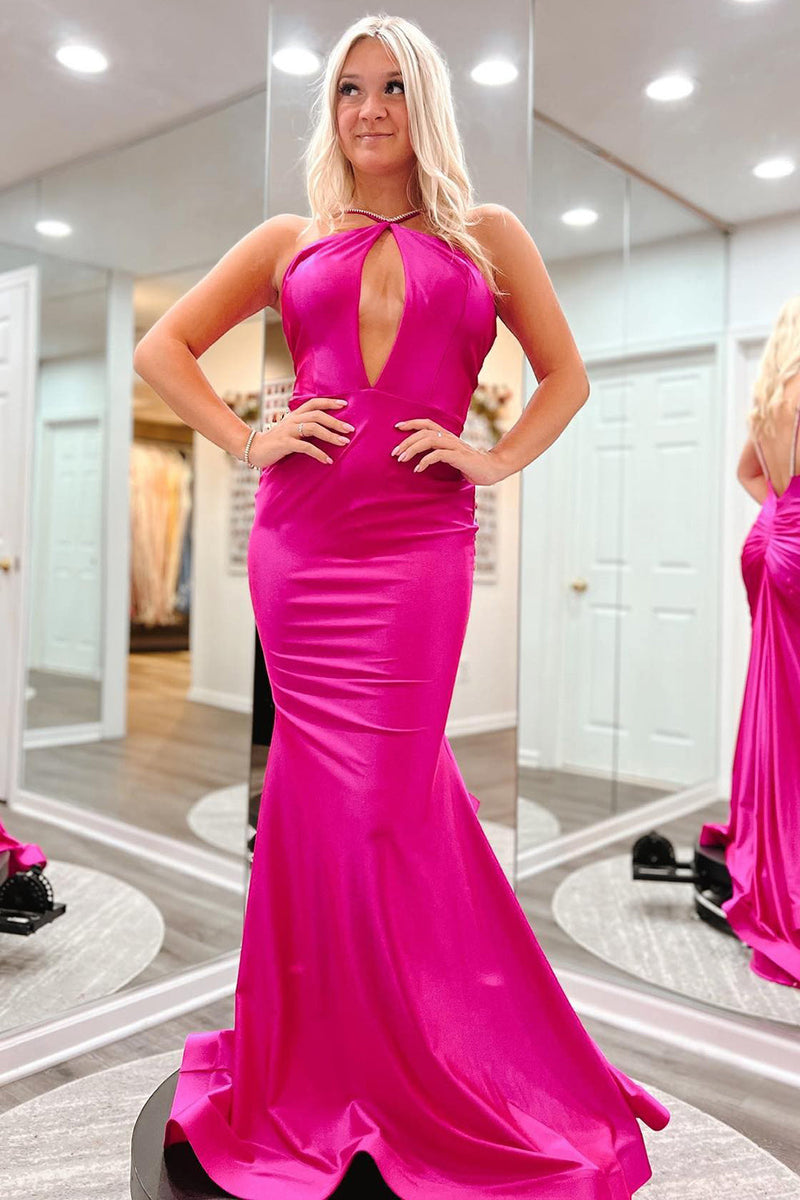 Load image into Gallery viewer, Hot Pink Mermaid Formal Dress With Hollow Out