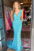 Load image into Gallery viewer, Blue Mermaid Sequin Formal Dress with V-Neck