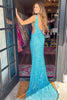 Load image into Gallery viewer, Blue Mermaid Sequin Formal Dress with V-Neck