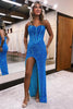 Load image into Gallery viewer, Sheath Sweetheart Blue Sequins Floor Length Formal Dress with Split Front