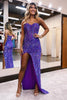 Load image into Gallery viewer, Sheath Sweetheart Fuchsia Sequins Floor Length Formal Dress with Split Front