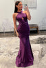 Load image into Gallery viewer, Purple Halter Neck Satin Formal Dress