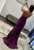Load image into Gallery viewer, Purple Halter Neck Satin Formal Dress