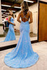 Load image into Gallery viewer, Sparkly Blue Mermaid Sequins Long Backless Formal Dress