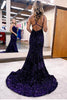 Load image into Gallery viewer, Sparkly Blue Mermaid Sequins Long Backless Formal Dress