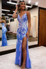 Load image into Gallery viewer, Glitter Blue Mermaid Lace Long Formal Dress with Slit