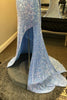 Load image into Gallery viewer, Light Blue One Shoulder Cut-Out Mermaid Long Formal Dress with Fringes