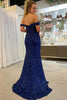 Load image into Gallery viewer, Sparkly Navy Corset Mermaid Sequins Long Formal Dress with Slit