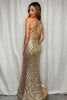 Load image into Gallery viewer, Sparkly Golden One Shoulder Mermaid Sequins Long Formal Dress with Fringes