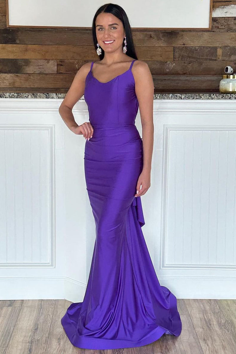 Load image into Gallery viewer, Purple Mermaid Long Formal Dress with Ruffles