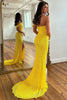 Load image into Gallery viewer, Sparkly Yellow Detachable Straps Mermaid Sequins Formal Dress with Slit