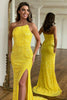 Load image into Gallery viewer, Sparkly Yellow Detachable Straps Mermaid Sequins Formal Dress with Slit