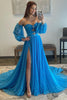 Load image into Gallery viewer, Blue Detachable Sleeves Cut-Out Long Formal Dress with Beading