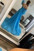 Load image into Gallery viewer, Blue Detachable Sleeves Cut-Out Long Formal Dress with Beading