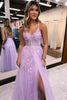 Load image into Gallery viewer, Lilac A-Line Spaghetti Straps Lace Long Formal Dress with Slit