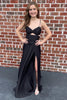 Load image into Gallery viewer, Black Spaghetti Straps Cut Out Long Formal Dress with Slit