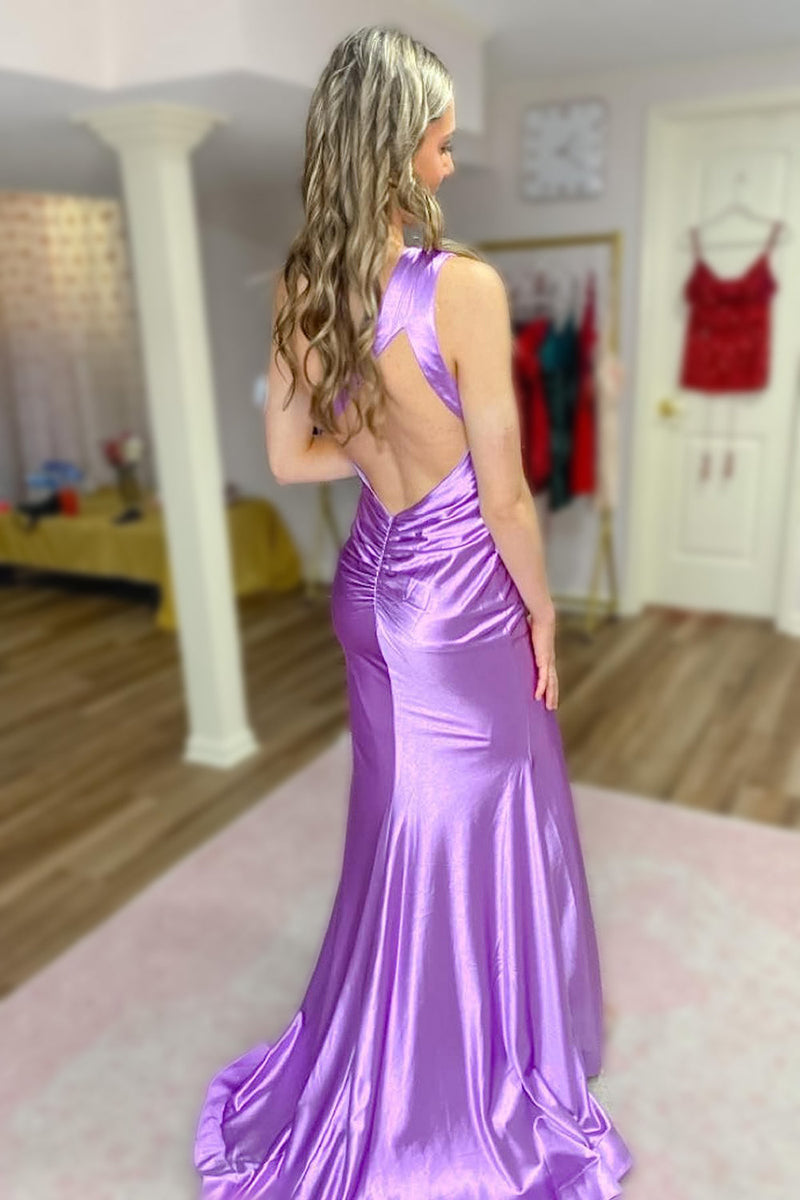 Load image into Gallery viewer, Mermaid One Shoulder Purple Long Formal Dress
